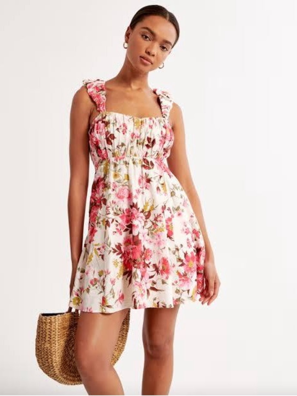 Abercrombie & Fitch Pink Floral Ruffle Strap Mini Dress